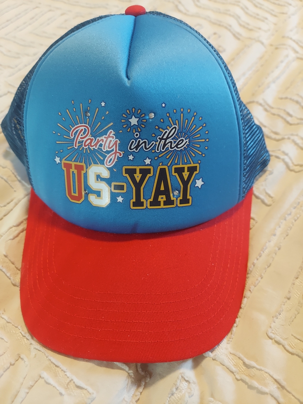 Way To Celebrate Patriotic "Party in the US-YAY" Trucker Hat Cap OSFM Red Blue